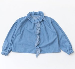 画像1: Veritecoeur　　Frill Blouse　サイズ；FREE    カラー；BLUE INDIGO (1)