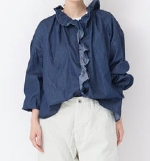 画像1: Veritecoeur　　Frill Blouse　サイズ；FREE    カラー；NAVY INDIGO (1)