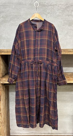画像1: LILOU+LILY 　AUTUMN CHECK GATHER　ワンピースドレス　B.BURGUNDY　　size:38 (1)