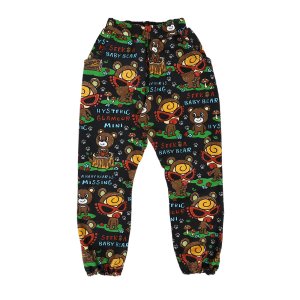 画像1: Hystericmini　SEEK A BABY BEAR総柄 裏毛スウェットパンツ　　14；ブラック系　　サイズ；100 (1)