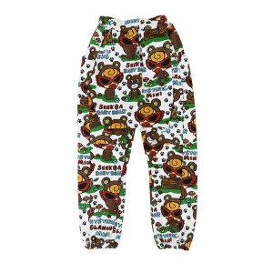 画像2: Hystericmini　SEEK A BABY BEAR総柄 裏毛スウェットパンツ　　04；ホワイト系　　サイズ；100 (2)