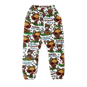 画像1: Hystericmini　SEEK A BABY BEAR総柄 裏毛スウェットパンツ　　04；ホワイト系　　サイズ；100 (1)