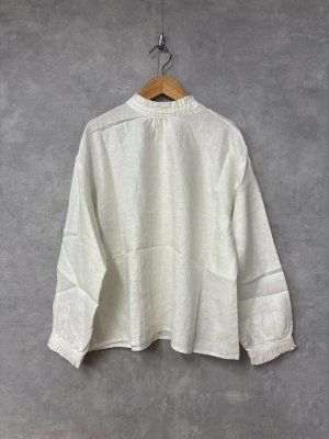 画像1: YARRA 　　リネン100フリルカラー2WAYブラウス　　01；ホワイト　　FREE (1)