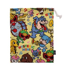画像1: Hystericmini　HYS-MINI BAND CLUB総柄 巾着　　64；イエロー系 (1)
