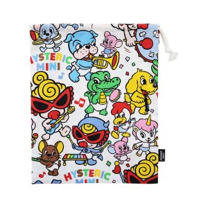 画像1: Hystericmini　HYS-MINI BAND CLUB総柄 巾着　　04；ホワイト系 (1)