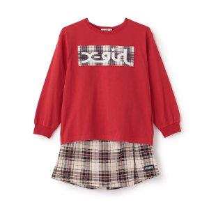 画像1: X-girl Stages  フロッキーBOXロゴ長袖Tシャツ&スカショーパンセット　　10；アカ (1)