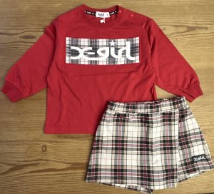 画像7: X-girl Stages  フロッキーBOXロゴ長袖Tシャツ&スカショーパンセット  10;アカ (7)