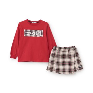 画像2: X-girl Stages  フロッキーBOXロゴ長袖Tシャツ&スカショーパンセット  10;アカ (2)