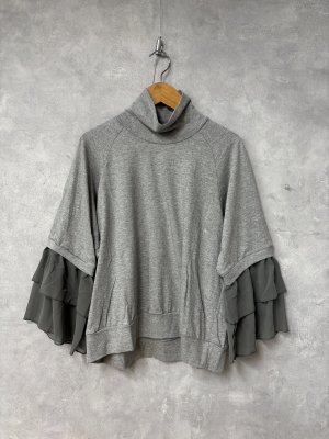 画像1: gomme　　ハイネックフリル袖カットソー　1；グレー　サイズ；M (1)