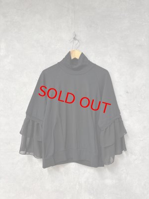 画像1: gomme　　ハイネックフリル袖カットソー　4；ブラック　サイズ；M (1)