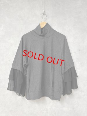 画像1: gomme　　ハイネックフリル袖カットソー　3；チャコール　サイズ；M (1)