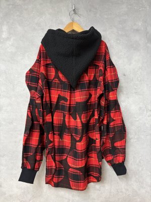 画像2: 2025AW   フランキーグロウ　BOA HOODE  CHECK PO　SHIRT　　  カラー；BLACK-RED　　サイズ；F2(おとな) (2)