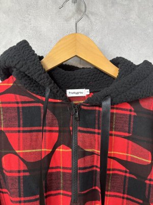 画像3: 2025AW   フランキーグロウ　BOA HOODE  CHECK PO　SHIRT　　  カラー；BLACK-RED　　サイズ；F2(おとな) (3)