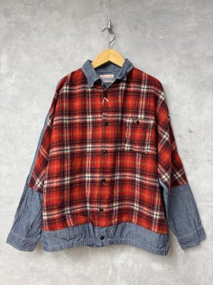 画像1: 2025秋冬　DENIMDUNGAREE　 シャギーチェック リメイク シャツ　5；赤 (1)