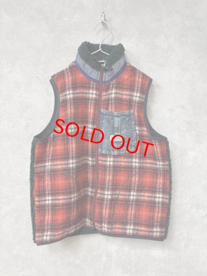 画像1: 2025秋冬　DENIMDUNGAREE　  シャギーチェック ベスト　　5；赤 (1)
