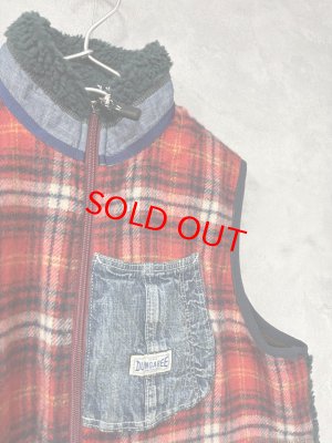 画像2: 2025秋冬　DENIMDUNGAREE　  シャギーチェック ベスト　　5；赤 (2)
