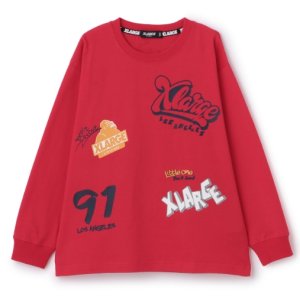 画像1: XLARGE KIDS　総柄グラフィティ長袖Tシャツ　　10；赤 (1)