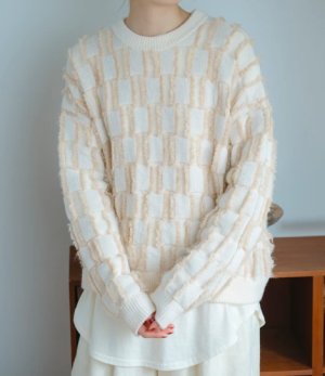 画像1: YARRA  フリンジニットプルオーバー  02;アイボリー  FREE (1)