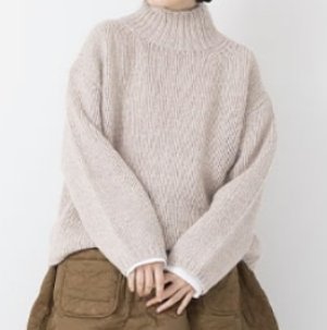 画像1: Veritecoeur    ハンドニットハイネックプルオーバー   BEIGE サイズ;F (1)