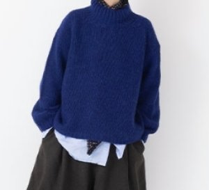 画像1: Veritecoeur    ハンドニットハイネックプルオーバー   NAVY  サイズ;F (1)