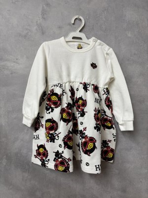 画像1: MY FIRST HYSTERIC DEVILKIN総柄　裏毛ワンピース　　00；ホワイト (1)