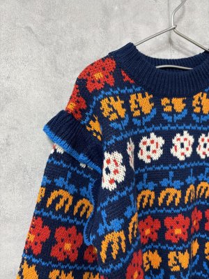 画像2: OCEAN&GROUND フラワーフリルセーター　　カラー；ネイビーブルー (2)