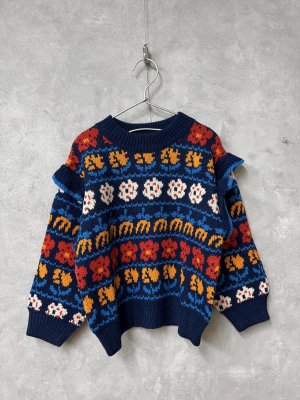 画像1: OCEAN&GROUND フラワーフリルセーター　　カラー；ネイビーブルー (1)