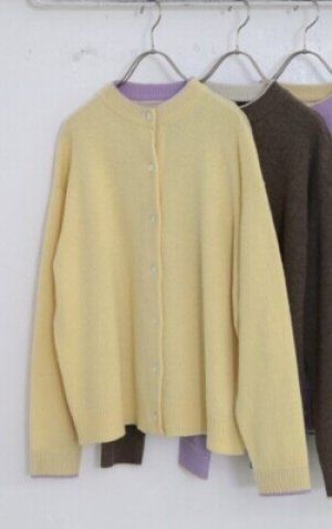 画像1: YARRA 　ラムウール配色ニットカーディガン　25；イエロー　FREE (1)