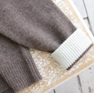 画像3: YARRA 　ラムウール配色ニットカーディガン　　63；モカ　　FREE (3)