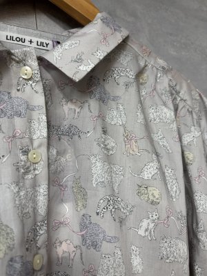 画像5: LILOU+LILY　　 LIBERTY TANA LAWN SHIRTS 〈CAT〉  グレー　　サイズ；38 (5)
