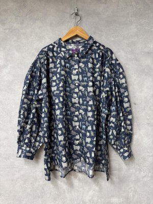 画像1: LILOU+LILY　　 LIBERTY TANA LAWN SHIRTS 〈CAT〉  ネイビー　　サイズ；38 (1)