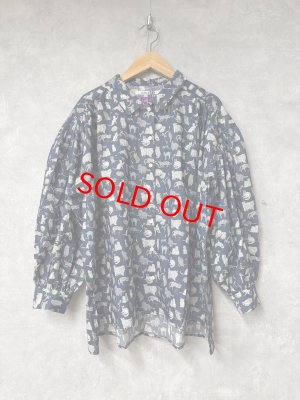 画像1: LILOU+LILY　　 LIBERTY TANA LAWN SHIRTS 〈CAT〉  ネイビー　　サイズ；38 (1)