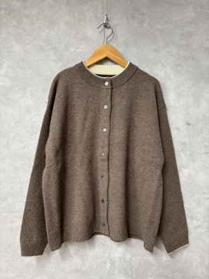 画像1: YARRA 　ラムウール配色ニットカーディガン　　63；モカ　　FREE (1)