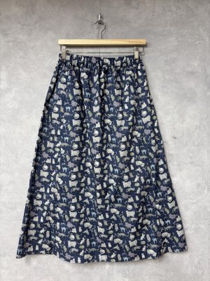 画像1: LILOU+LILY　　 LIBERTY TANA LAWN CAT  スカート　ネイビー　　サイズ；38 (1)