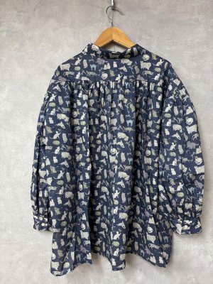 画像4: LILOU+LILY　　 LIBERTY TANA LAWN SHIRTS 〈CAT〉  ネイビー　　サイズ；38 (4)