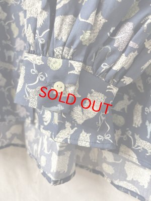 画像3: LILOU+LILY　　 LIBERTY TANA LAWN SHIRTS 〈CAT〉  ネイビー　　サイズ；38 (3)