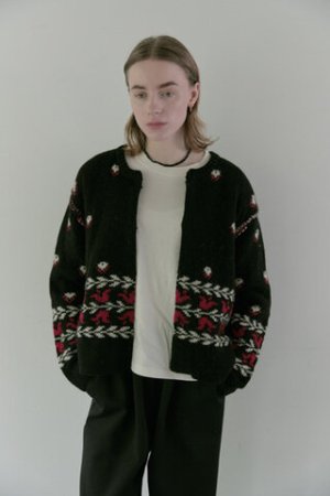 画像4: doux bleu　フラワージャガードニットジャケット　　99；ブラック　サイズ；FREE (4)