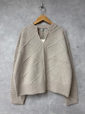 画像1: doux bleu　スキッパー アランニット　21；ライトベージュ　サイズ；FREE (1)