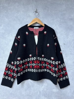 画像1: doux bleu　フラワージャガードニットジャケット　　99；ブラック　サイズ；FREE (1)