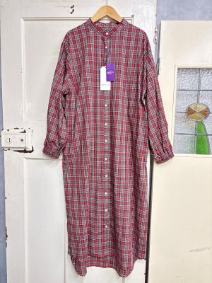 画像1: LILOU+LILY　　 liberty TANA LAWN Check OP Dress     RED    size:38  (1)