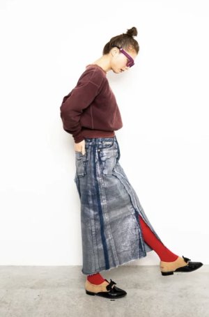 画像6: 2025秋冬　MARET(マレ)  セルビッチデニム箔プリントタイトスカート    3：グレー (6)