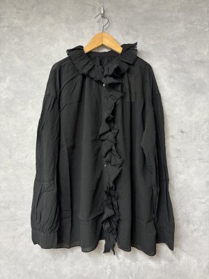 画像1: Veritecoeur     フリルブラウス　　aq black サイズ；F (1)