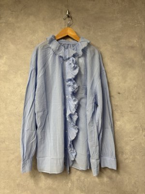 画像1: Veritecoeur     フリルブラウス　　blue　    サイズ；F (1)