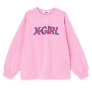 画像1: X-girl kids 　ロゴ長袖Tシャツ　11；ピンク (1)