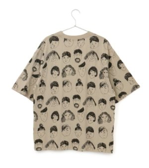 画像2: MakeYourDay　　いろんな顔総柄半袖Tシャツ(大人サイズ)　　ベージュ (2)