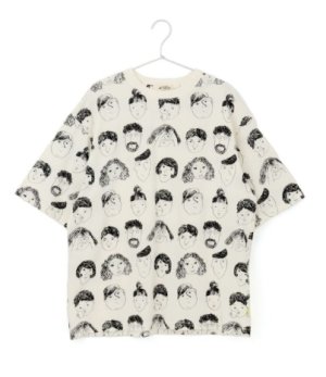 画像1: MakeYourDay　　いろんな顔総柄半袖Tシャツ(大人サイズ)　　オフホワイト (1)