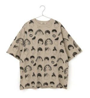 画像1: MakeYourDay　　いろんな顔総柄半袖Tシャツ(大人サイズ)　　ベージュ (1)