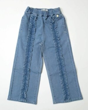 画像1: MakeYourDay　デニムフリルパンツ　　サックス (1)
