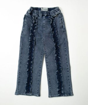 画像1: MakeYourDay　デニムフリルパンツ　　ネイビーブルー (1)