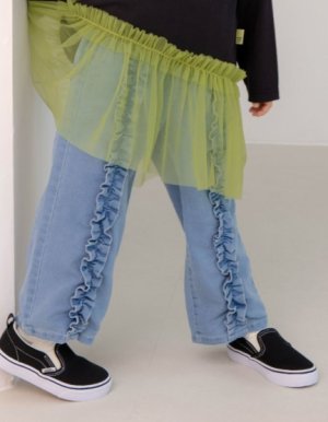 画像4: MakeYourDay　デニムフリルパンツ(ジュニアサイズ)　　ネイビーブルー (4)